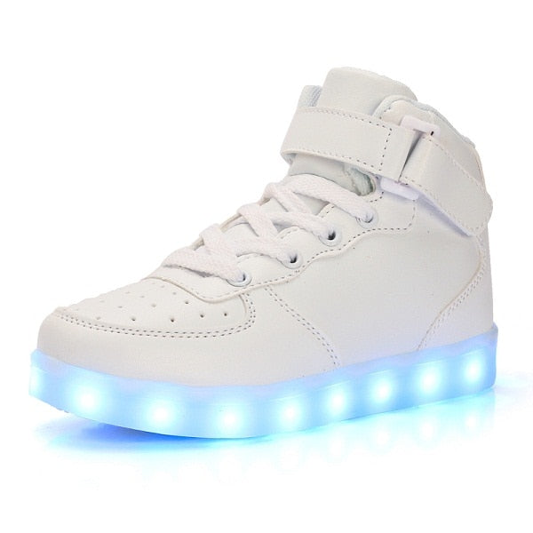 Led Children Shoes USB Charging Basket Shoes With Light Up Kids Casual Boys&Girls Luminous Sneakers Gold silver