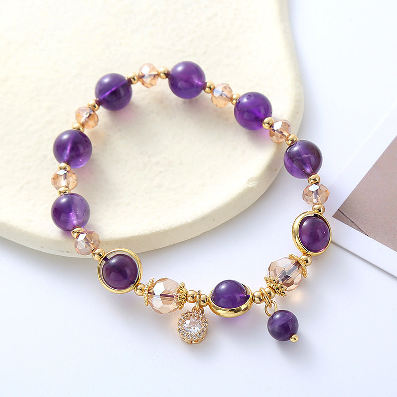 Korean Style Fashionable Simple Elegant Amethyst Beaded Bracelet