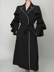 Gabardina para mujer con volantes, mangas acampanadas, cintura alta con cinturón, elegante abrigo largo superlargo, abrigo informal nuevo de otoño 