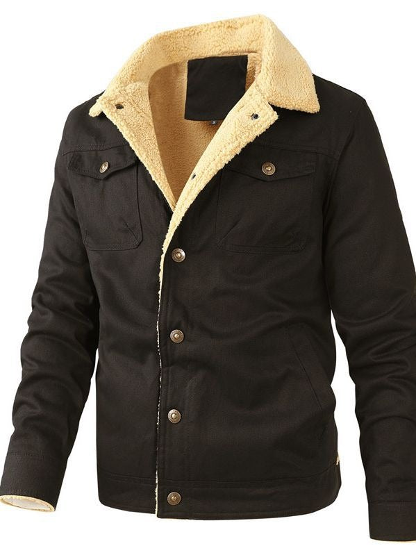 New men's plush cotton workwear casual jacket for spring and autumn seasons, men's jacket