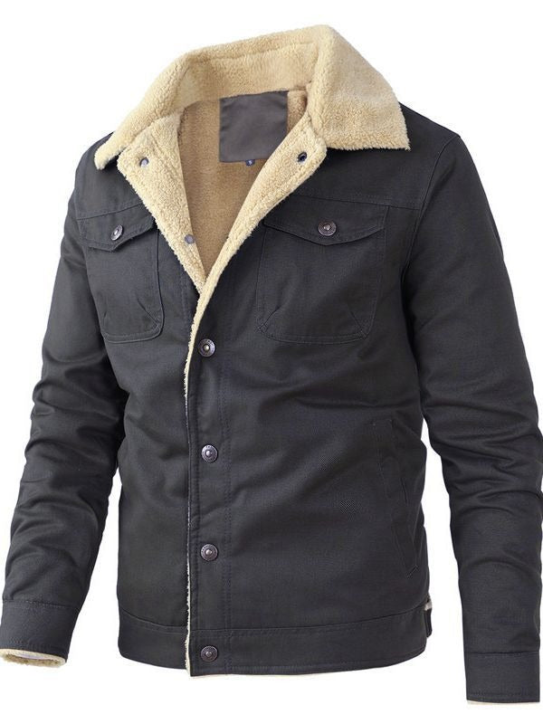 New men's plush cotton workwear casual jacket for spring and autumn seasons, men's jacket