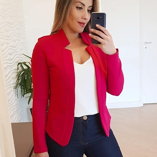 Spring And Summer Small Suit Long Sleeve Solid Color Cardigan Coat Women's Suit