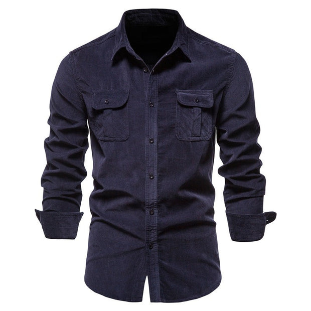 Men's Autumn Cotton Basic Japanese Corduroy Business Shirt Slim Casual Shirt New Long Sleeve Coat