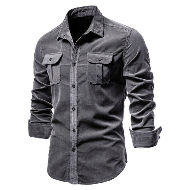 Men's Autumn Cotton Basic Japanese Corduroy Business Shirt Slim Casual Shirt New Long Sleeve Coat