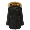 Women's plus size plus velvet cotton padded jacket with hooded fur collar winter warm jacket plus size womens padded jacket