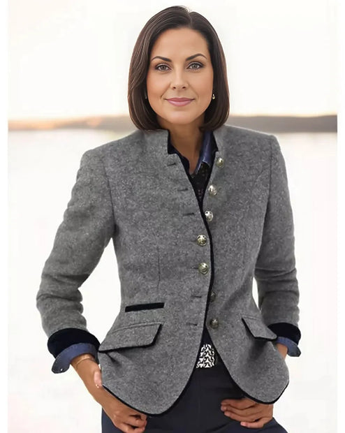 Multi button color blocking spring new women's woolen jacket