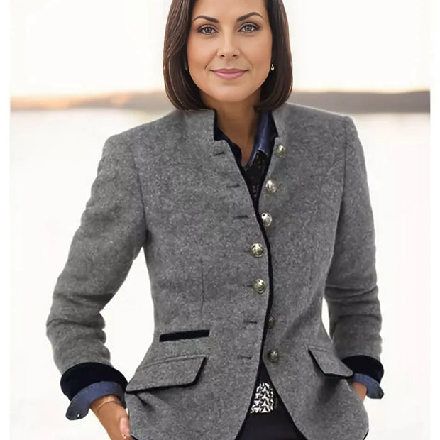Multi button color blocking spring new women's woolen jacket
