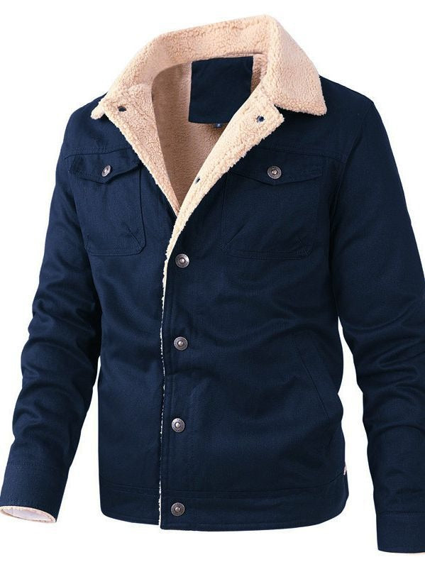 New men's plush cotton workwear casual jacket for spring and autumn seasons, men's jacket