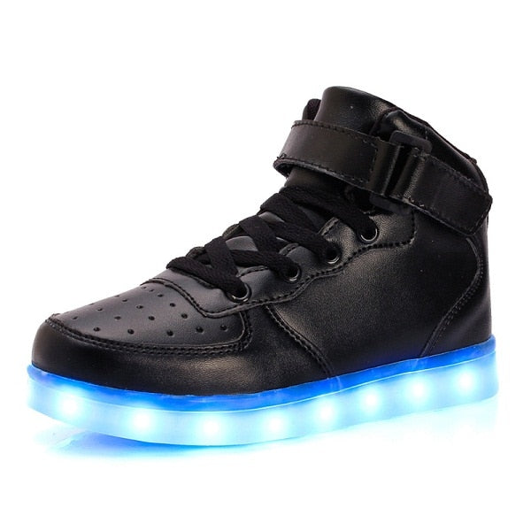 Led Children Shoes USB Charging Basket Shoes With Light Up Kids Casual Boys&Girls Luminous Sneakers Gold silver
