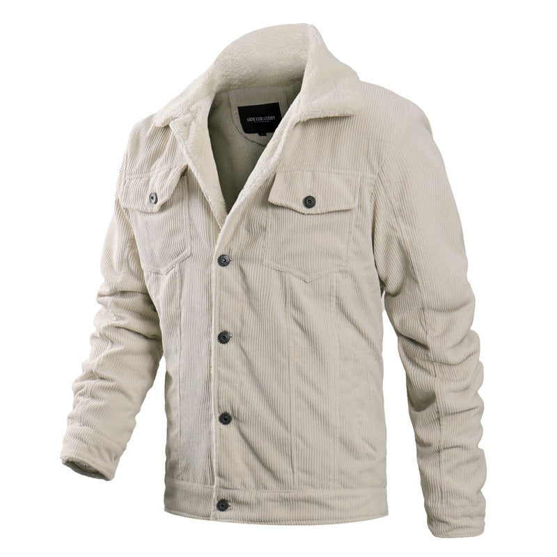 New Men's Corduroy Plush Jacket Fashion Casual Coat Fashion Men's Wear