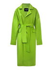 Fashion Women's Wool Coat Lapel Loose Double-sided Grass Green Sashes Waist Long Sleeve Overcoat Winter New