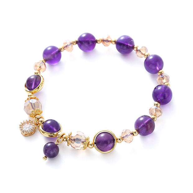 Korean Style Fashionable Simple Elegant Amethyst Beaded Bracelet