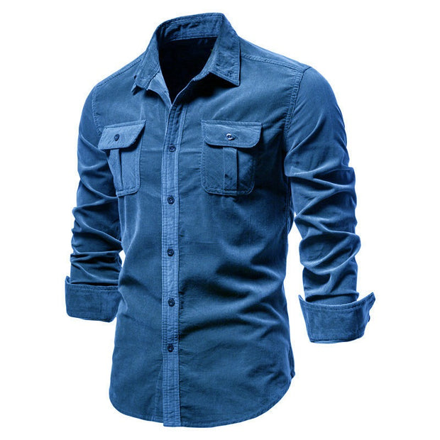 Men's Autumn Cotton Basic Japanese Corduroy Business Shirt Slim Casual Shirt New Long Sleeve Coat