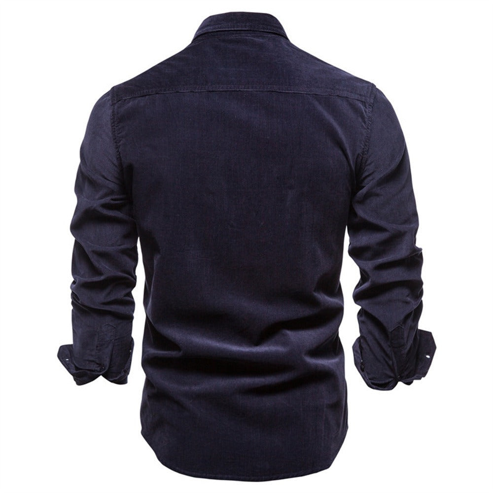 Men's Autumn Cotton Basic Japanese Corduroy Business Shirt Slim Casual Shirt New Long Sleeve Coat