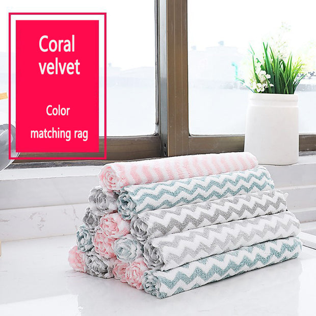 Double Sided Cationic Color Water Absorbent Wavy Stripe Oil Free Dishwashing Cloth Water Absorbent Dishwashing Cloth