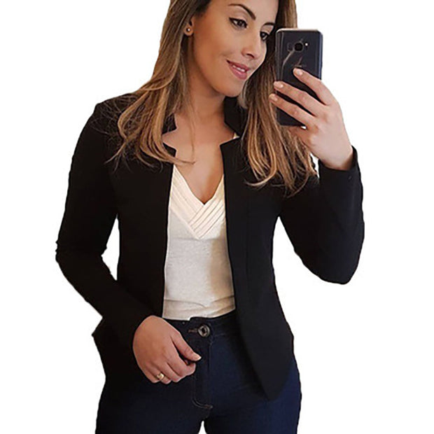 Spring And Summer Small Suit Long Sleeve Solid Color Cardigan Coat Women's Suit