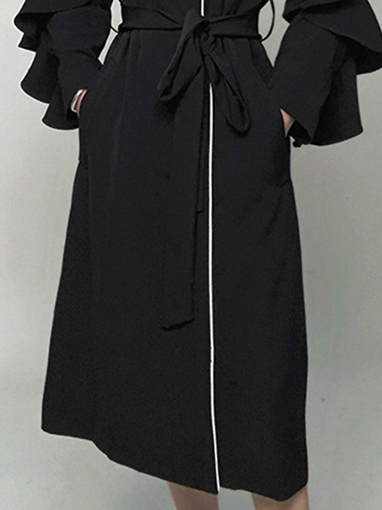 Gabardina para mujer con volantes, mangas acampanadas, cintura alta con cinturón, elegante abrigo largo superlargo, abrigo informal nuevo de otoño 