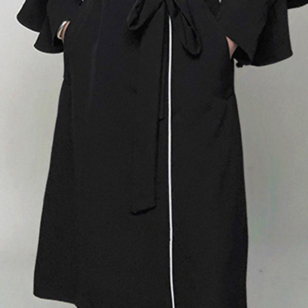 Woman Trench Coat Ruffles Flare Sleeve High Waist With Belt Elegant Super Long Outerwear Casual New Autumn Coat