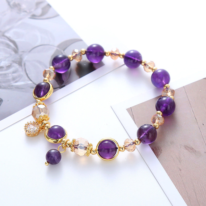 Korean Style Fashionable Simple Elegant Amethyst Beaded Bracelet