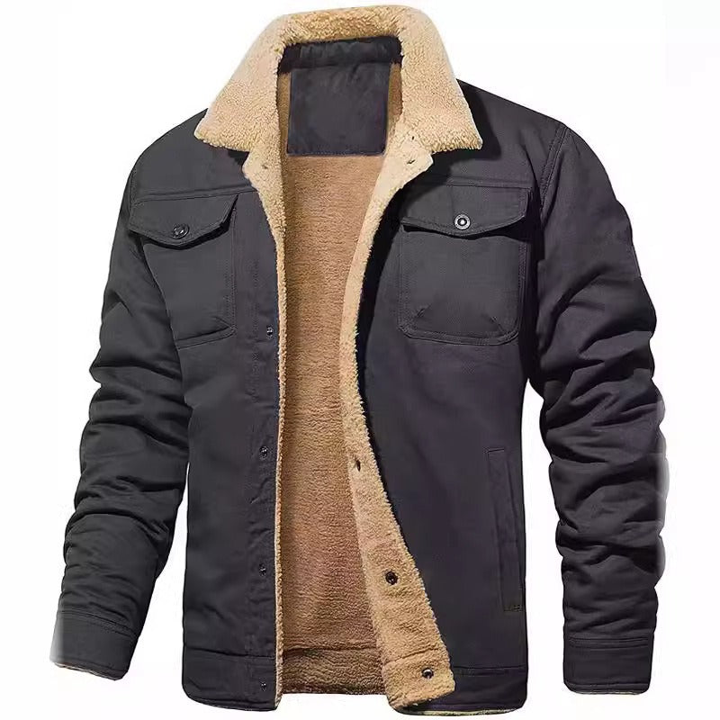 Men's jacket with plush cotton fabric, casual jacket, men's jacket
