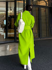 Fashion Women's Wool Coat Lapel Loose Double-sided Grass Green Sashes Waist Long Sleeve Overcoat Winter New
