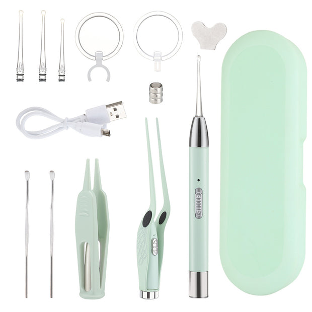 Illuminated Ear Scoop Ear Cleaner Pick Earmuff Ear Pick Visual Ear Scoop Children's Luminous Earwax Tweezers Set