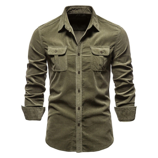 Men's Autumn Cotton Basic Japanese Corduroy Business Shirt Slim Casual Shirt New Long Sleeve Coat