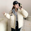 Winter New Checkerboard Down Cotton Jacket Women's Loose BF Style Stand Collar Short Cotton Jacket Cotton Padded Jacket Thickened Bread Jacket