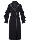 Gabardina para mujer con volantes, mangas acampanadas, cintura alta con cinturón, elegante abrigo largo superlargo, abrigo informal nuevo de otoño 