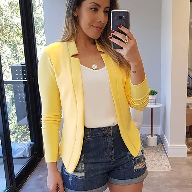 Spring And Summer Small Suit Long Sleeve Solid Color Cardigan Coat Women's Suit