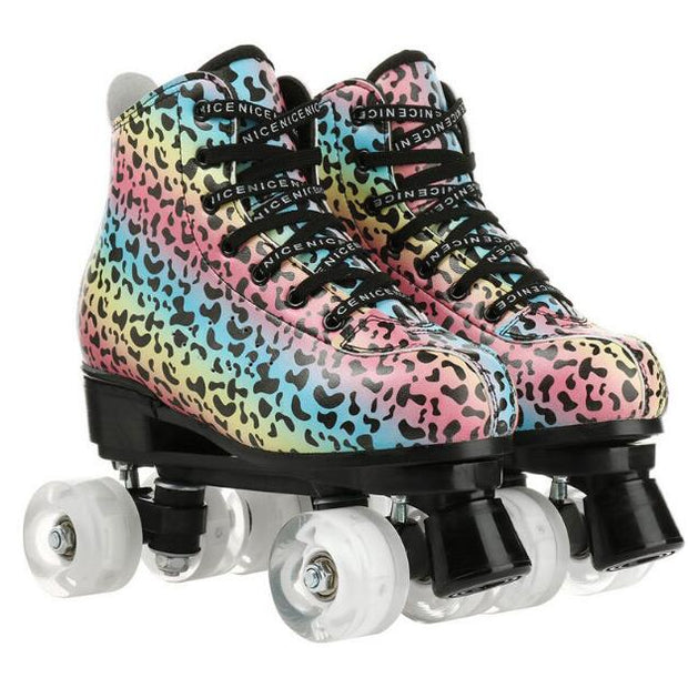 Outdoor Quad Roller Skate Sneaker Skating  Blade Leopard Pattern  Breathable Abec-7 4 Wheels Shoes