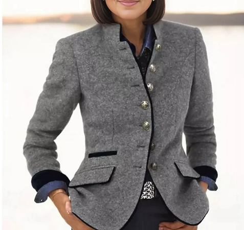 Multi button color blocking spring new women's woolen jacket