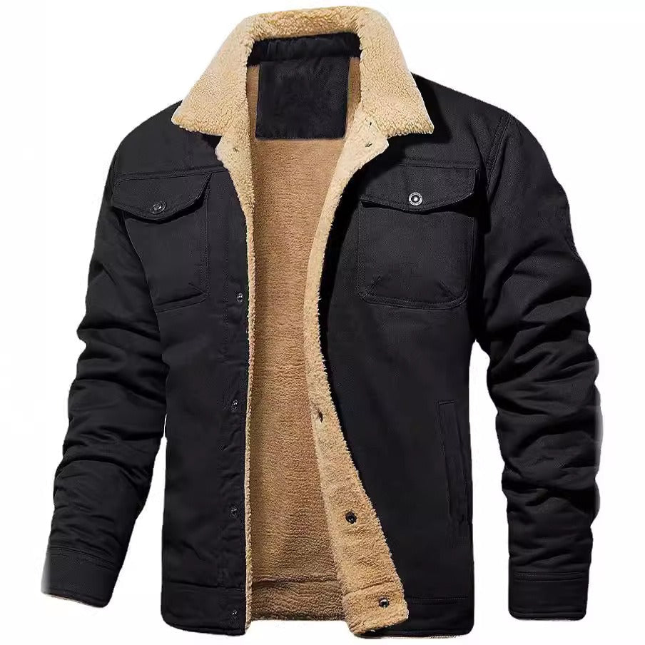 Men's jacket with plush cotton fabric, casual jacket, men's jacket