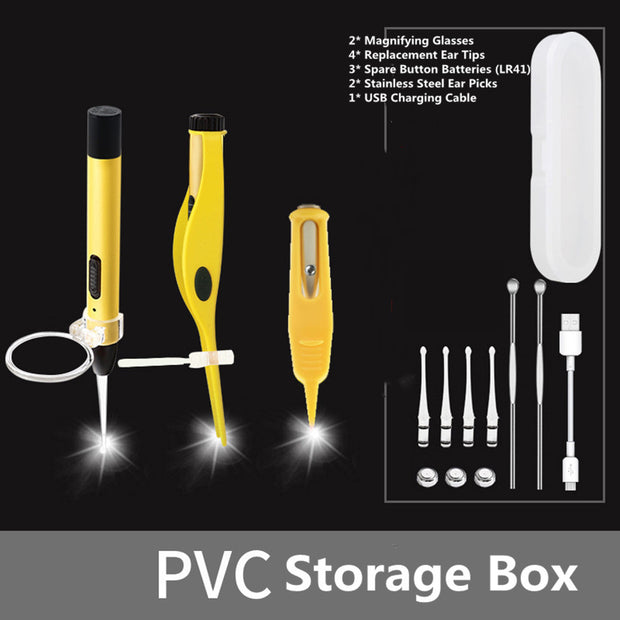 Illuminated Ear Scoop Ear Cleaner Pick Earmuff Ear Pick Visual Ear Scoop Children's Luminous Earwax Tweezers Set