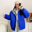 Winter New Checkerboard Down Cotton Jacket Women's Loose BF Style Stand Collar Short Cotton Jacket Cotton Padded Jacket Thickened Bread Jacket