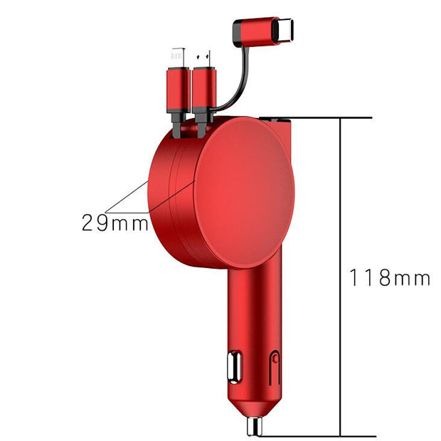 Vogek 3-in-1 Car Charger 60W Super Fast Charging for iPhone Xiaomi Huawei Samsung with Telescopic Charging Cables and Adapters