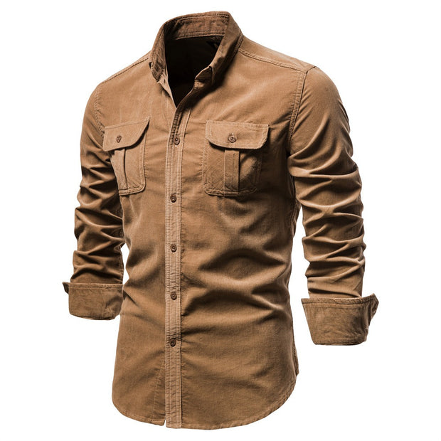 Men's Autumn Cotton Basic Japanese Corduroy Business Shirt Slim Casual Shirt New Long Sleeve Coat