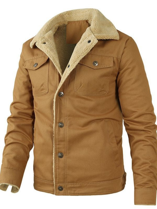 New men's plush cotton workwear casual jacket for spring and autumn seasons, men's jacket