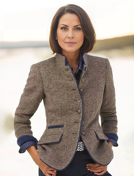 Multi button color blocking spring new women's woolen jacket