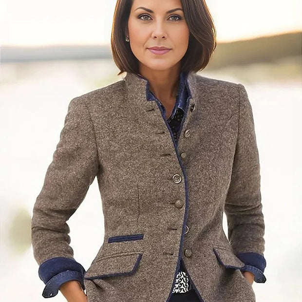 Multi button color blocking spring new women's woolen jacket