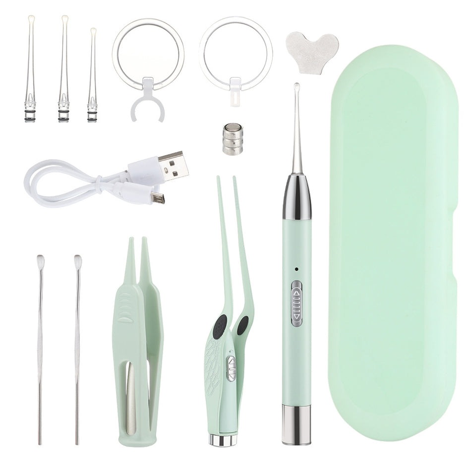 Illuminated Ear Scoop Ear Cleaner Pick Earmuff Ear Pick Visual Ear Scoop Children's Luminous Earwax Tweezers Set
