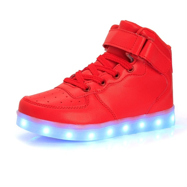 Led Children Shoes USB Charging Basket Shoes With Light Up Kids Casual Boys&Girls Luminous Sneakers Gold silver