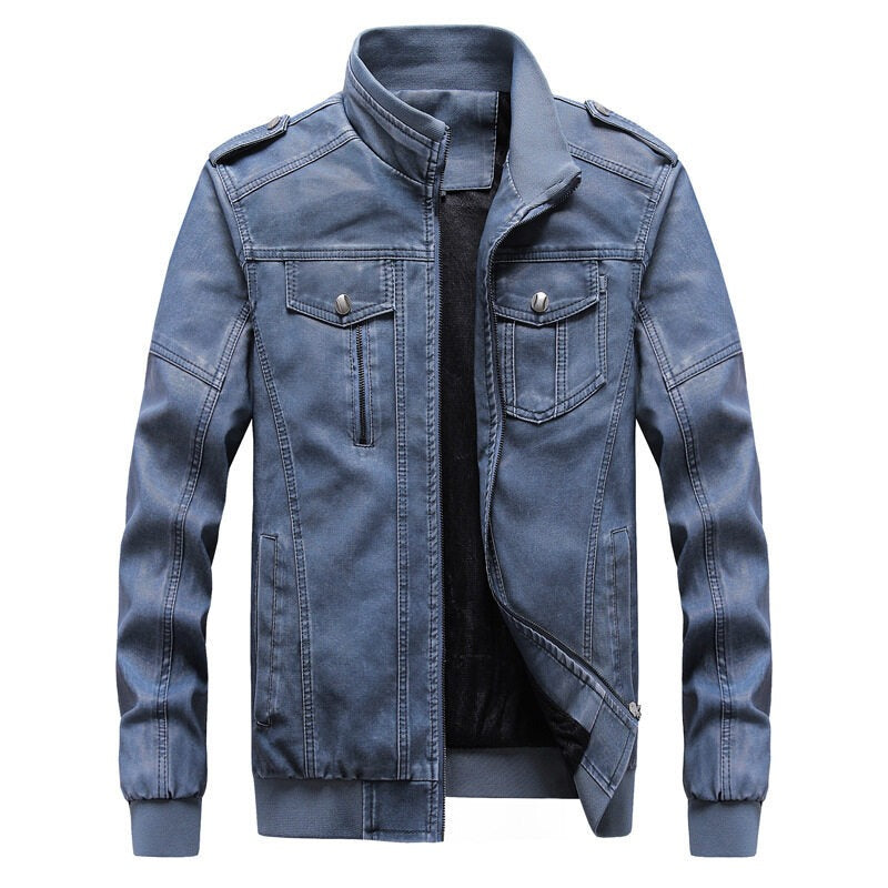 New Autumn and Winter Men's Leather Jacket Motorcycle Baseball Jacket Plus Size