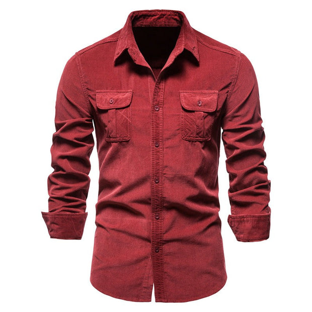 Men's Autumn Cotton Basic Japanese Corduroy Business Shirt Slim Casual Shirt New Long Sleeve Coat