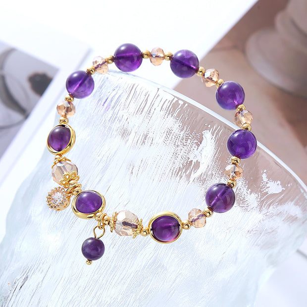 Korean Style Fashionable Simple Elegant Amethyst Beaded Bracelet