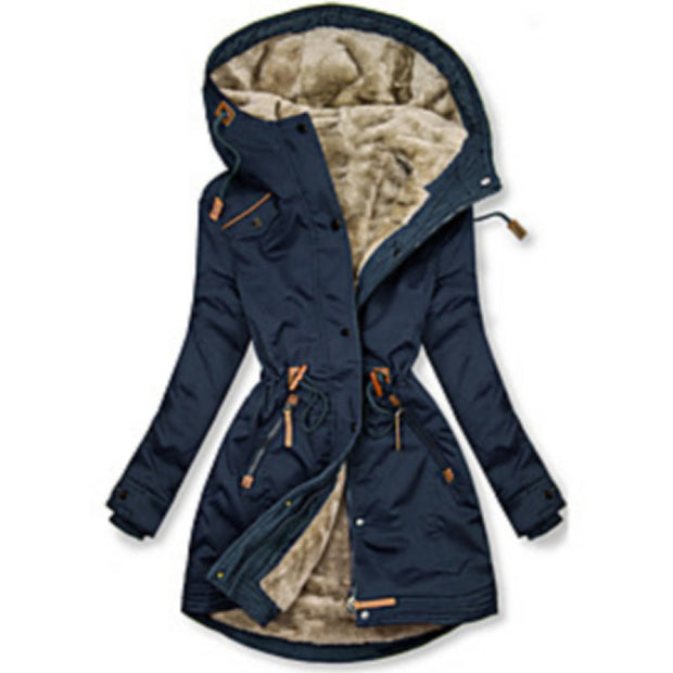 Women's Warm Fur Collar Long-sleeve Zipper Slim Jacket