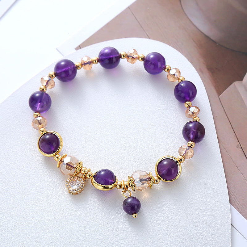 Korean Style Fashionable Simple Elegant Amethyst Beaded Bracelet